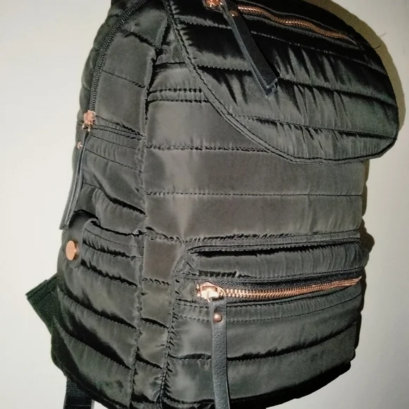 Black & Rose Gold Accent (Designer Inspired) Puffer Travel/Work/School Backpack - Picture 15 of 16